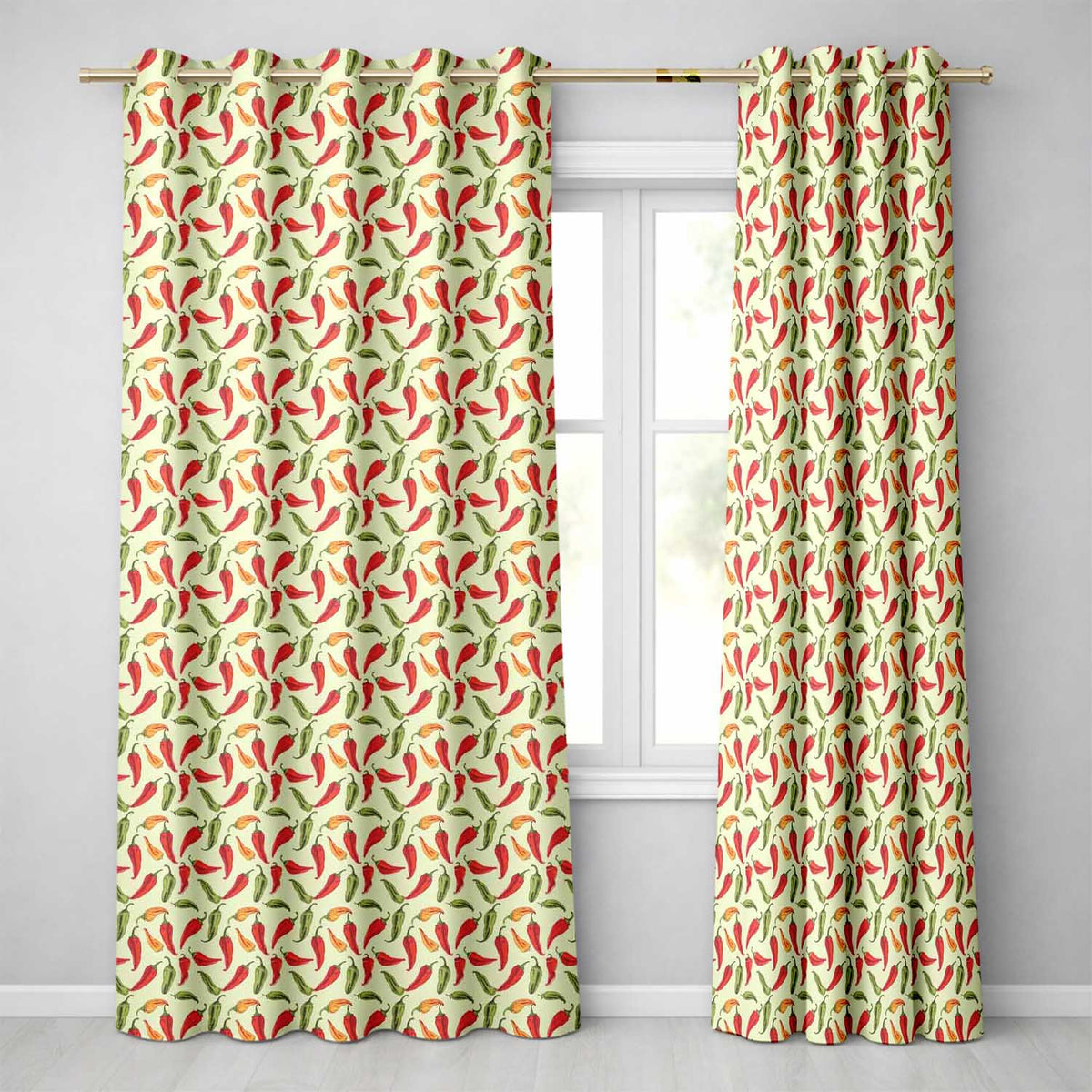 Red Green Chili Pepper Vintage Seamless Pattern Kitchen Art  Readymade Eyelet Ring Top Thermal 100% Blackout Curtains