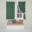 Green Tile Floral Grid Seamless Pattern Decorative Ceramic Style  Readymade Eyelet Ring Top Thermal 100% Blackout Curtains