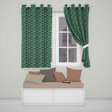 Green Tile Floral Grid Seamless Pattern Decorative Ceramic Style  Readymade Eyelet Ring Top Thermal 100% Blackout Curtains
