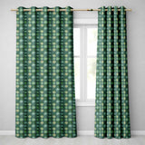 Green Tile Floral Grid Seamless Pattern Decorative Ceramic Style  Readymade Eyelet Ring Top Thermal 100% Blackout Curtains