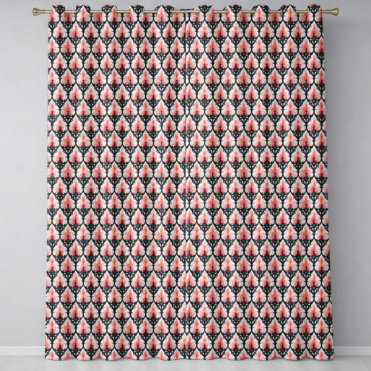 Gothic Black Pink Ornate Floral Seamless Pattern Vintage Style  Readymade Eyelet Ring Top Thermal 100% Blackout Curtains