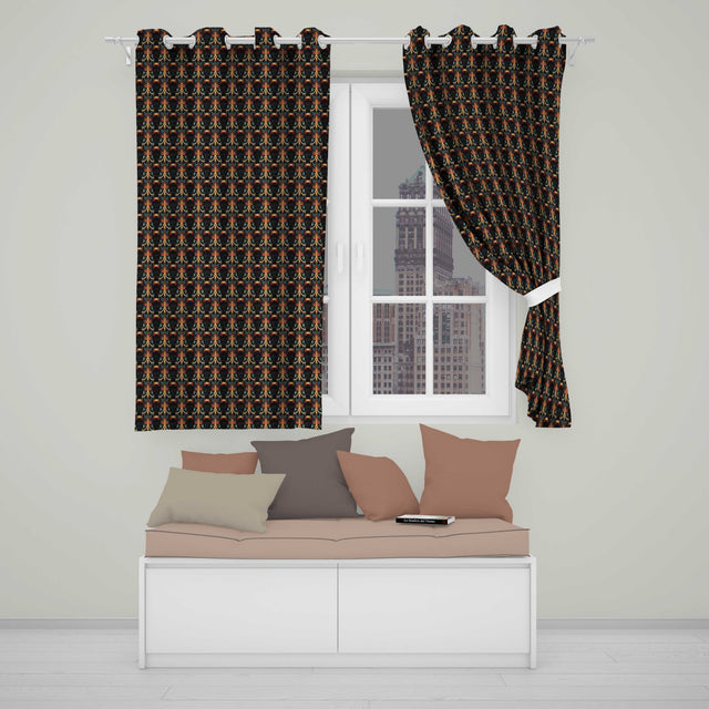 Baroque Gold Teal Ornamental Seamless Pattern Luxury Vintage Style  Readymade Eyelet Ring Top Thermal 100% Blackout Curtains