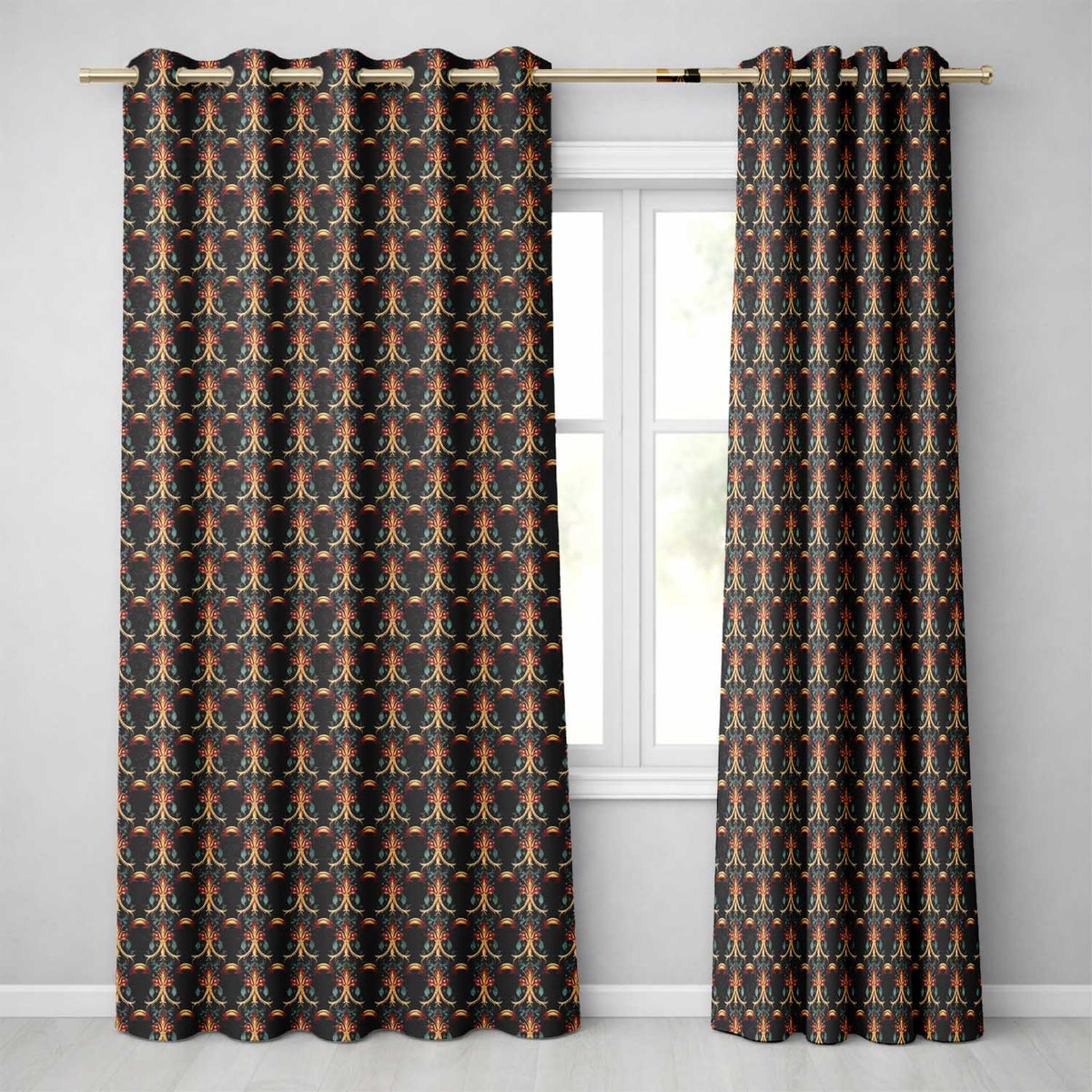 Baroque Gold Teal Ornamental Seamless Pattern Luxury Vintage Style  Readymade Eyelet Ring Top Thermal 100% Blackout Curtains