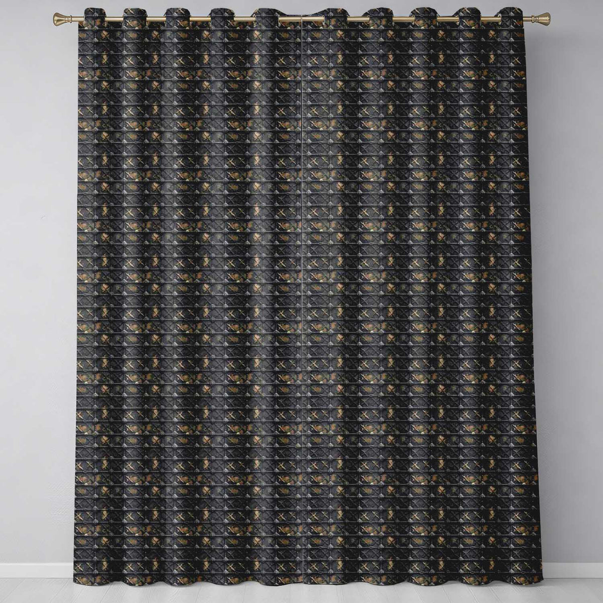 Dark Riveted Metal Grid Seamless Pattern Industrial Steampunk Texture Design  Readymade Eyelet Ring Top Thermal 100% Blackout Curtains