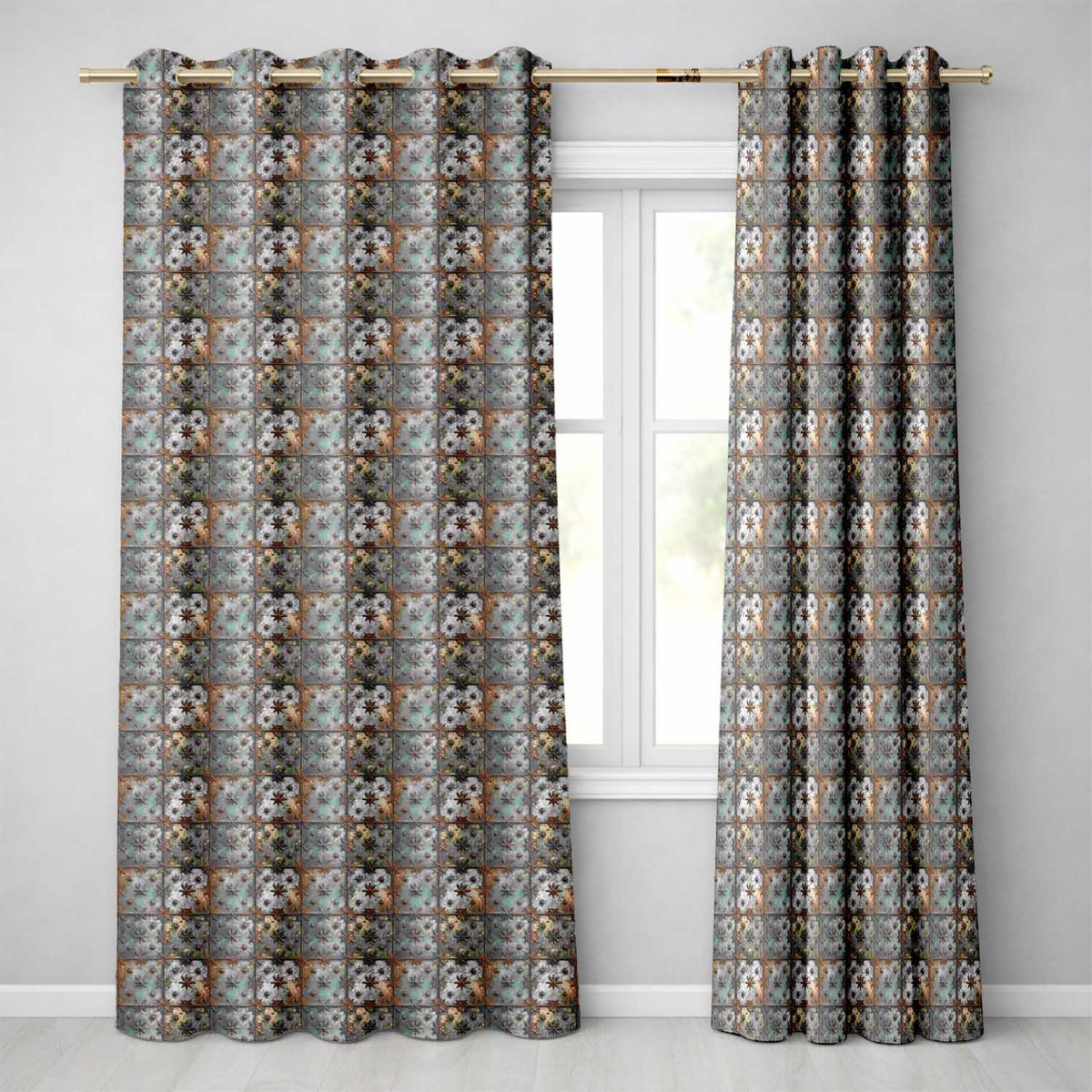 Star Embossed Metal Tile Seamless Pattern Rustic Industrial Decorative Texture  Readymade Eyelet Ring Top Thermal 100% Blackout Curtains