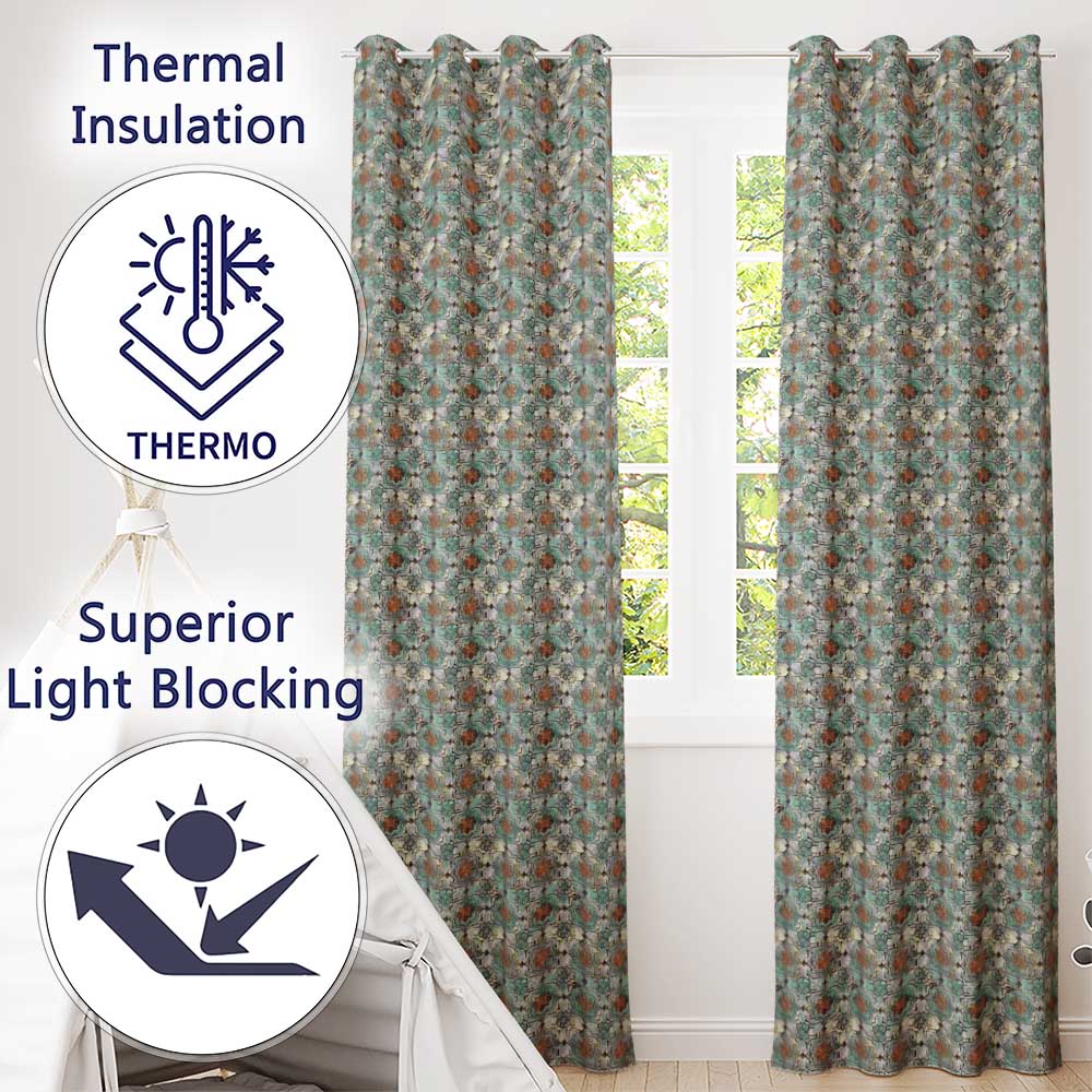 Vintage Blue Floral Tile Seamless Pattern Distressed Ornamental Texture Design  Readymade Eyelet Ring Top Thermal 100% Blackout Curtains