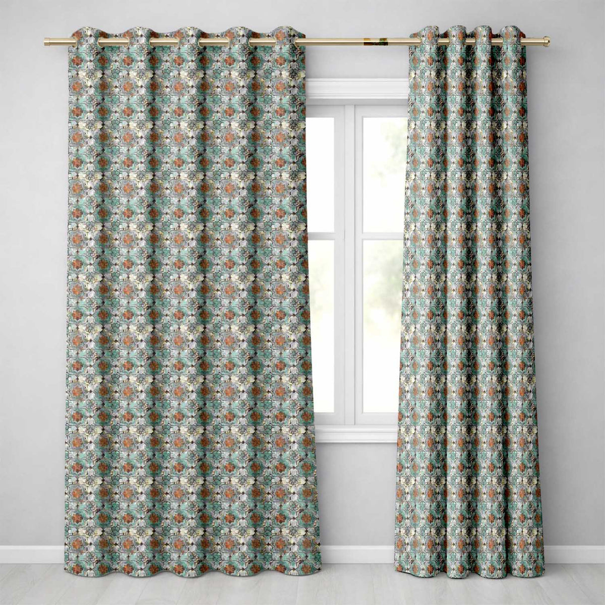Vintage Blue Floral Tile Seamless Pattern Distressed Ornamental Texture Design  Readymade Eyelet Ring Top Thermal 100% Blackout Curtains
