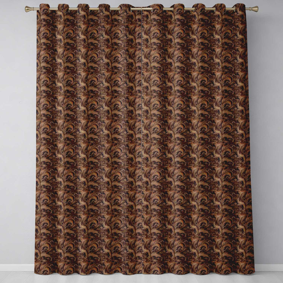 Dark Brown Ornate Damask Seamless Pattern Luxury Vintage Floral Design  Readymade Eyelet Ring Top Thermal 100% Blackout Curtains