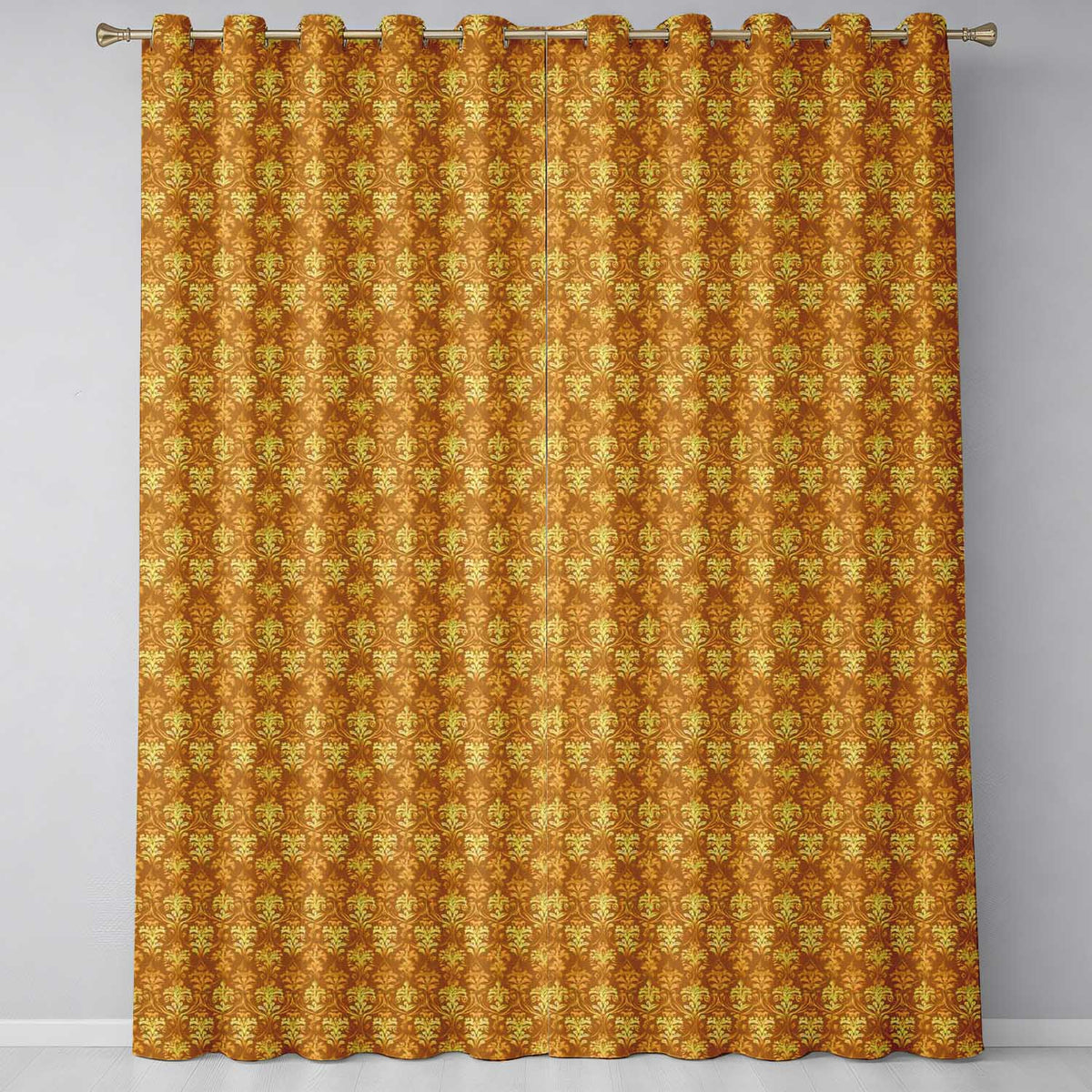 Golden Ornate Damask Seamless Pattern Luxury Vintage Floral Design  Readymade Eyelet Ring Top Thermal 100% Blackout Curtains