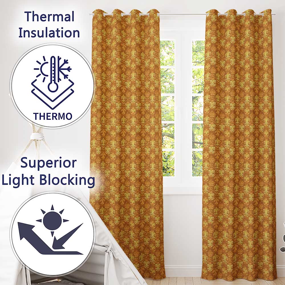 Golden Ornate Damask Seamless Pattern Luxury Vintage Floral Design  Readymade Eyelet Ring Top Thermal 100% Blackout Curtains