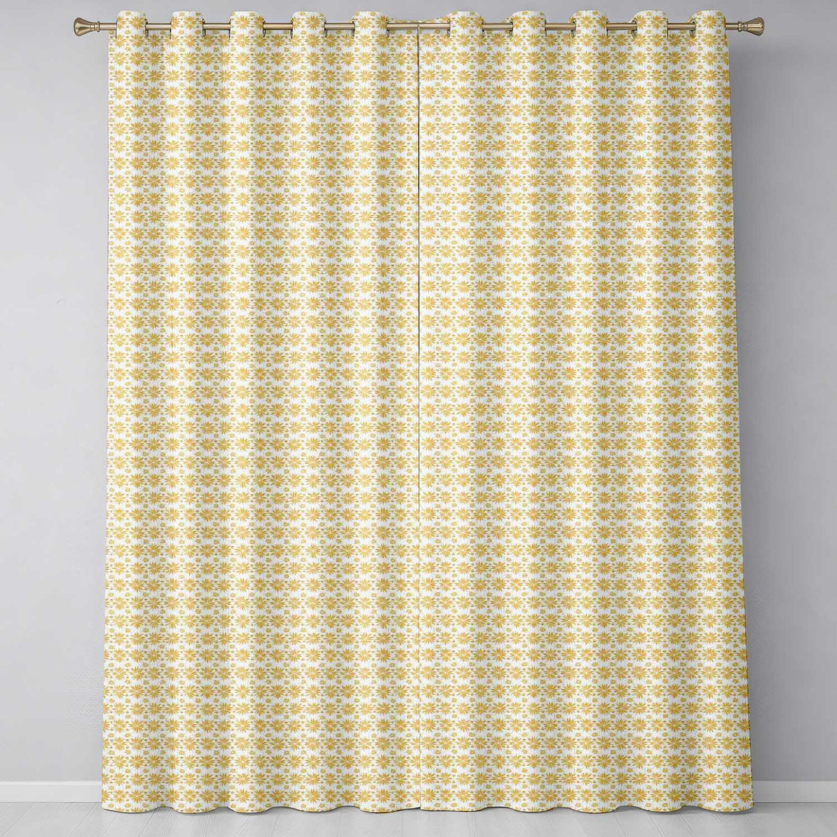 Golden Starburst Floral Seamless Pattern Elegant Geometric Botanical Design  Readymade Eyelet Ring Top Thermal 100% Blackout Curtains