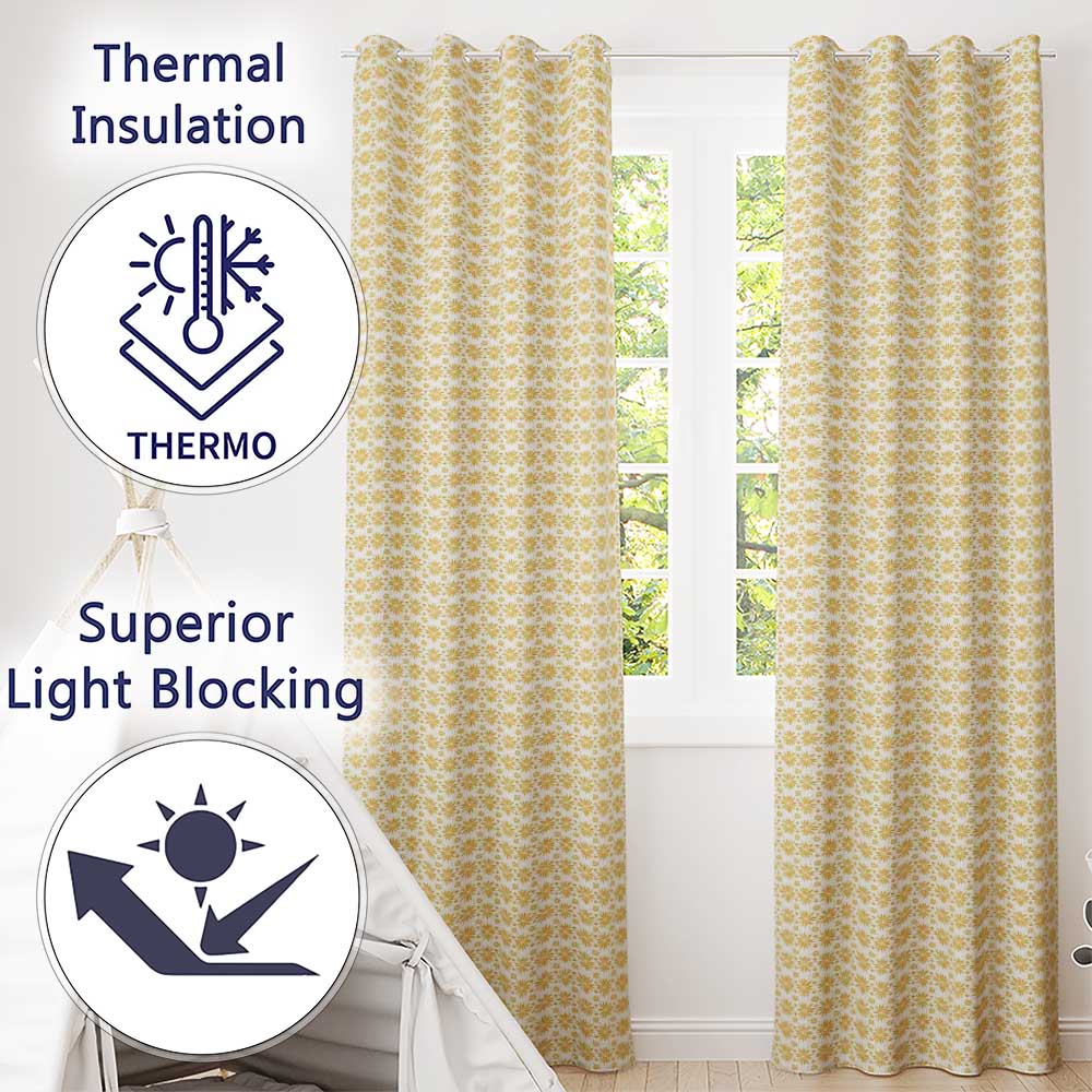 Golden Starburst Floral Seamless Pattern Elegant Geometric Botanical Design  Readymade Eyelet Ring Top Thermal 100% Blackout Curtains