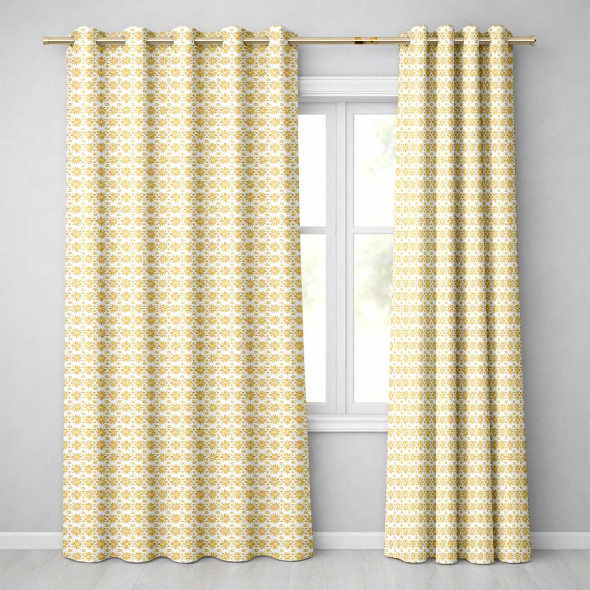 Golden Starburst Floral Seamless Pattern Elegant Geometric Botanical Design  Readymade Eyelet Ring Top Thermal 100% Blackout Curtains