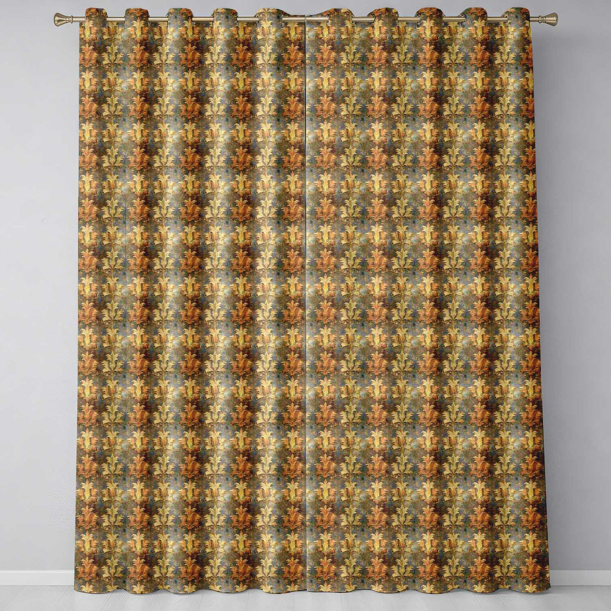 Antique Gold Leaf Damask Seamless Pattern Vintage Luxury Texture Design  Readymade Eyelet Ring Top Thermal 100% Blackout Curtains