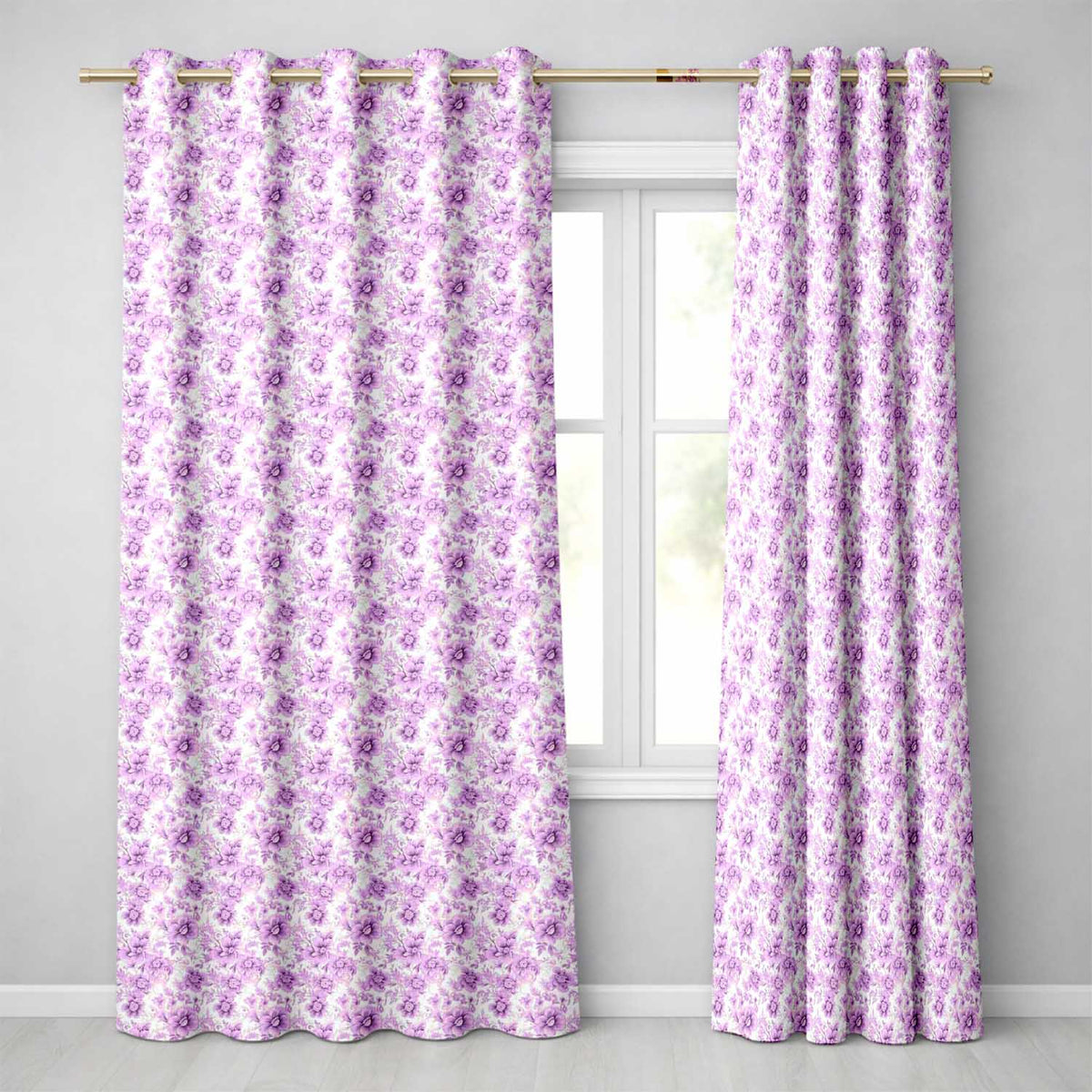 Purple Floral Garden Seamless Pattern Delicate Botanical Blossom Design  Readymade Eyelet Ring Top Thermal 100% Blackout Curtains