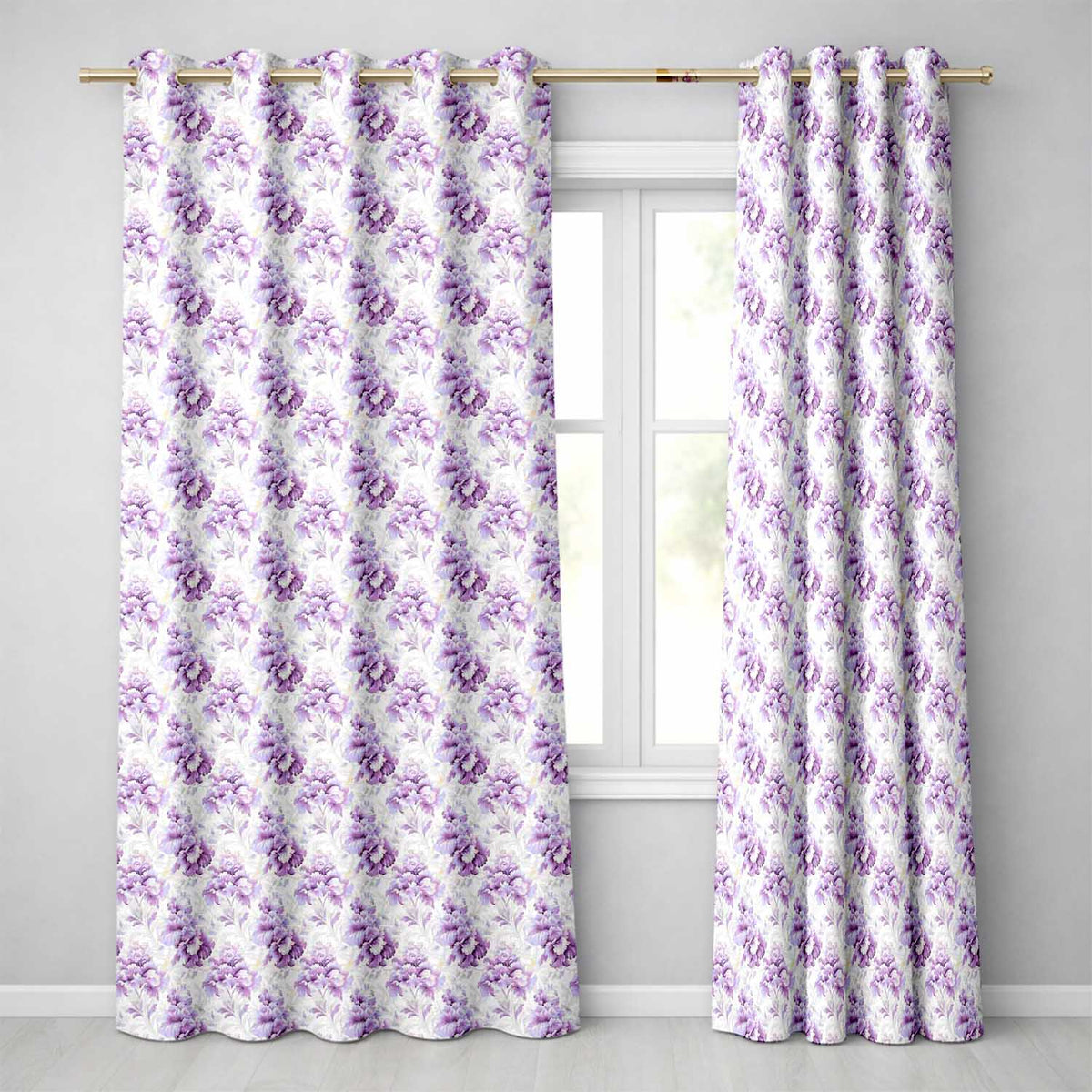 Elegant Lavender Peony Floral Seamless Pattern Soft Vintage Botanical Design  Readymade Eyelet Ring Top Thermal 100% Blackout Curtains