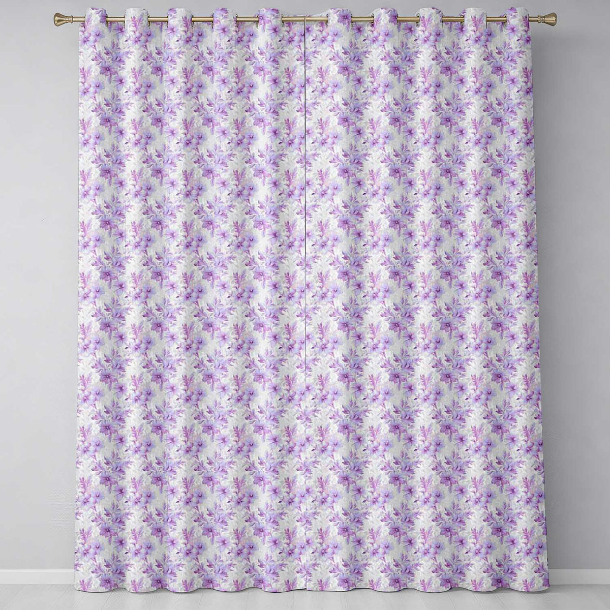 Lavender Floral Blossom Seamless Pattern Elegant Watercolor Botanical Design  Readymade Eyelet Ring Top Thermal 100% Blackout Curtains