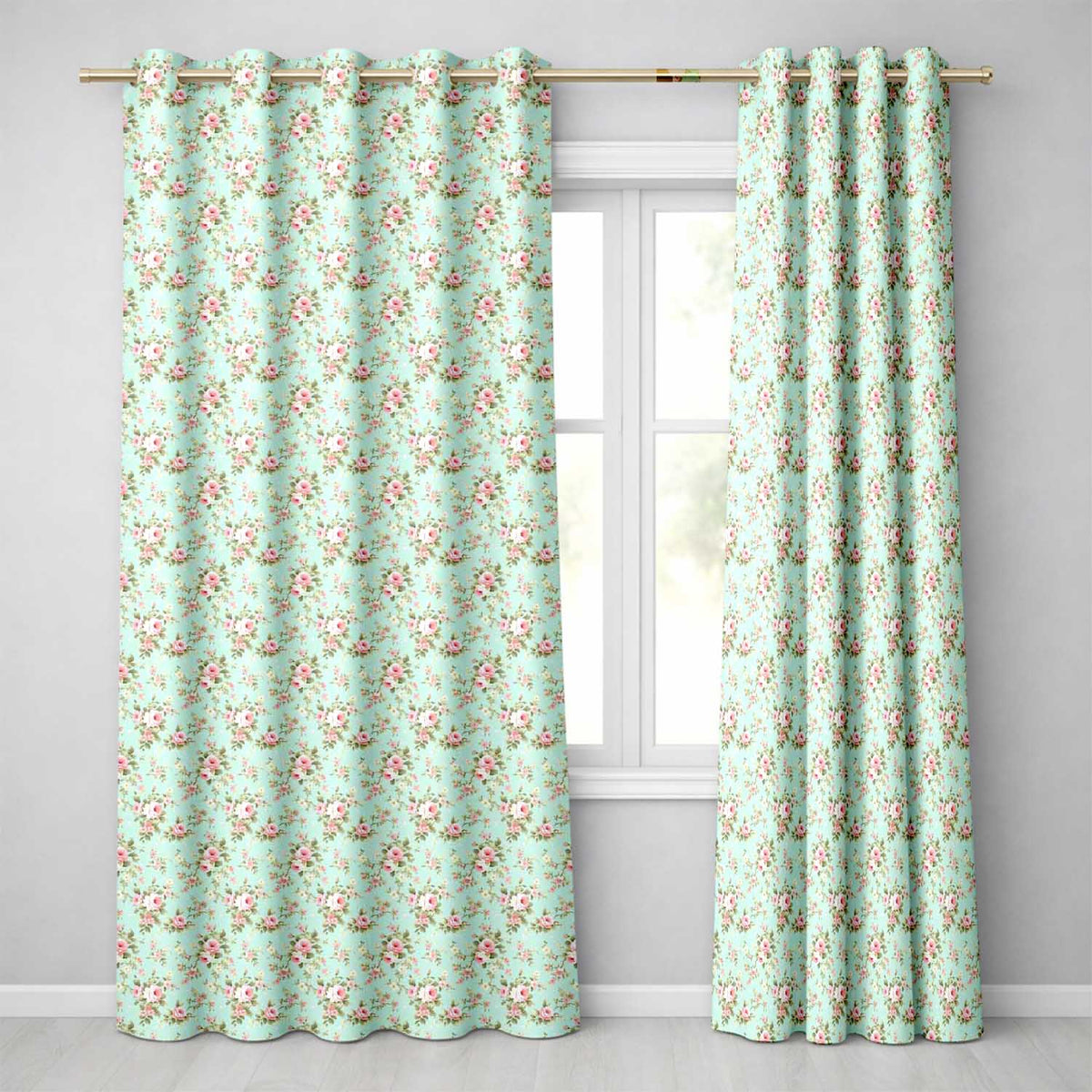 Vintage Pink Rose Floral Seamless Pattern Pastel Garden Botanical Design  Readymade Eyelet Ring Top Thermal 100% Blackout Curtains