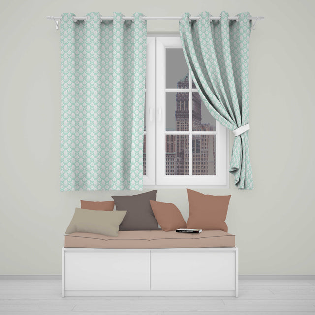 Mint Damask Floral Seamless Pattern Elegant Vintage Ornamental Botanical Design  Readymade Eyelet Ring Top Thermal 100% Blackout Curtains
