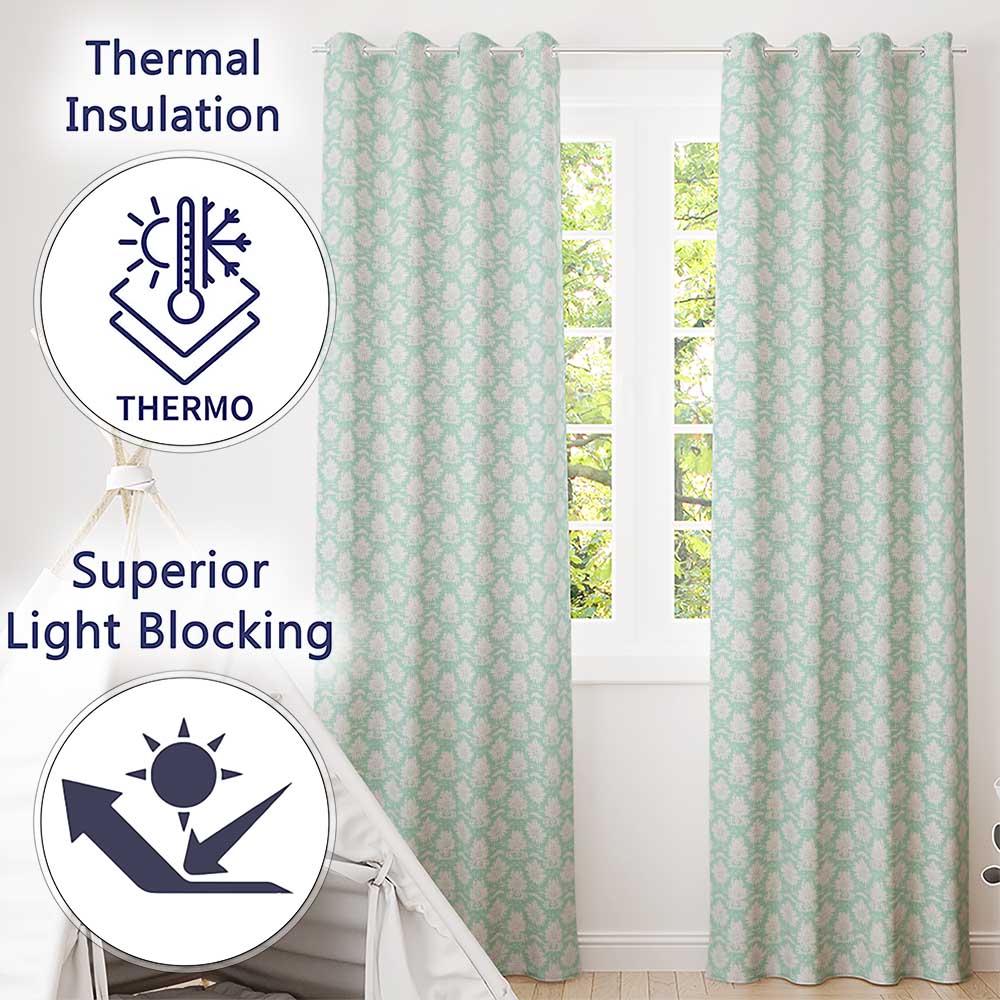 Mint Damask Floral Seamless Pattern Elegant Vintage Ornamental Botanical Design  Readymade Eyelet Ring Top Thermal 100% Blackout Curtains