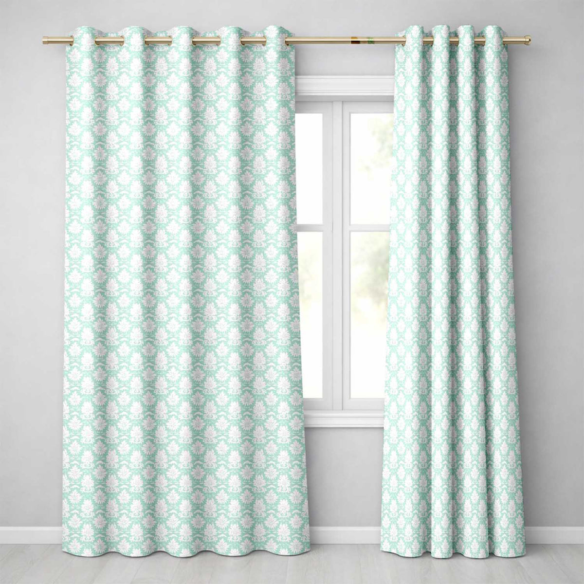 Mint Damask Floral Seamless Pattern Elegant Vintage Ornamental Botanical Design  Readymade Eyelet Ring Top Thermal 100% Blackout Curtains