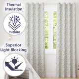 Teal Watercolor Floral Leaves Seamless Pattern Soft Botanical Elegant Design  Readymade Eyelet Ring Top Thermal 100% Blackout Curtains