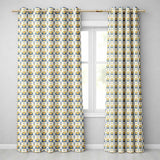 Blue Yellow Ornamental Floral Tile Seamless Pattern Vintage Ceramic Style  Readymade Eyelet Ring Top Thermal 100% Blackout Curtains