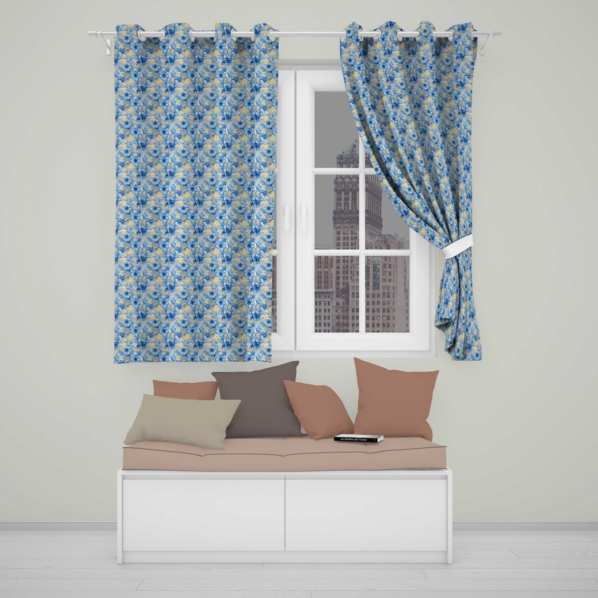 Blue Floral Bouquet Vintage Seamless Pattern Elegant Botanical Garden Design  Readymade Eyelet Ring Top Thermal 100% Blackout Curtains