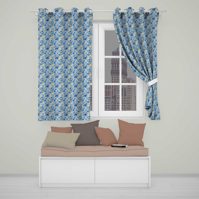 Blue Floral Bouquet Vintage Seamless Pattern Elegant Botanical Garden Design  Readymade Eyelet Ring Top Thermal 100% Blackout Curtains