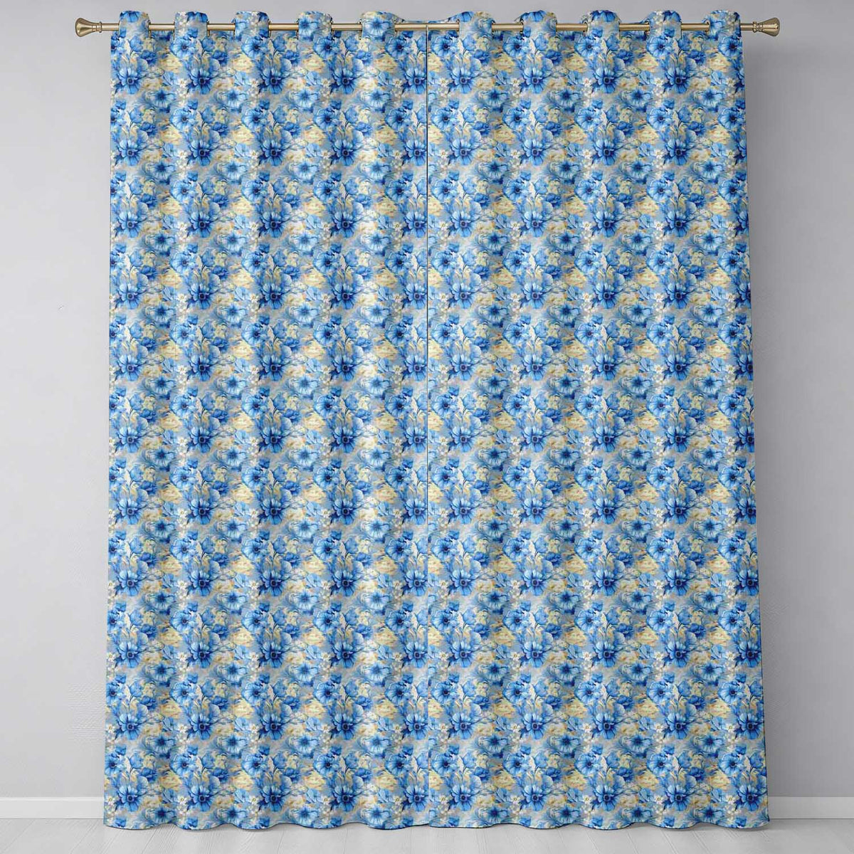 Blue Floral Bouquet Vintage Seamless Pattern Elegant Botanical Garden Design  Readymade Eyelet Ring Top Thermal 100% Blackout Curtains