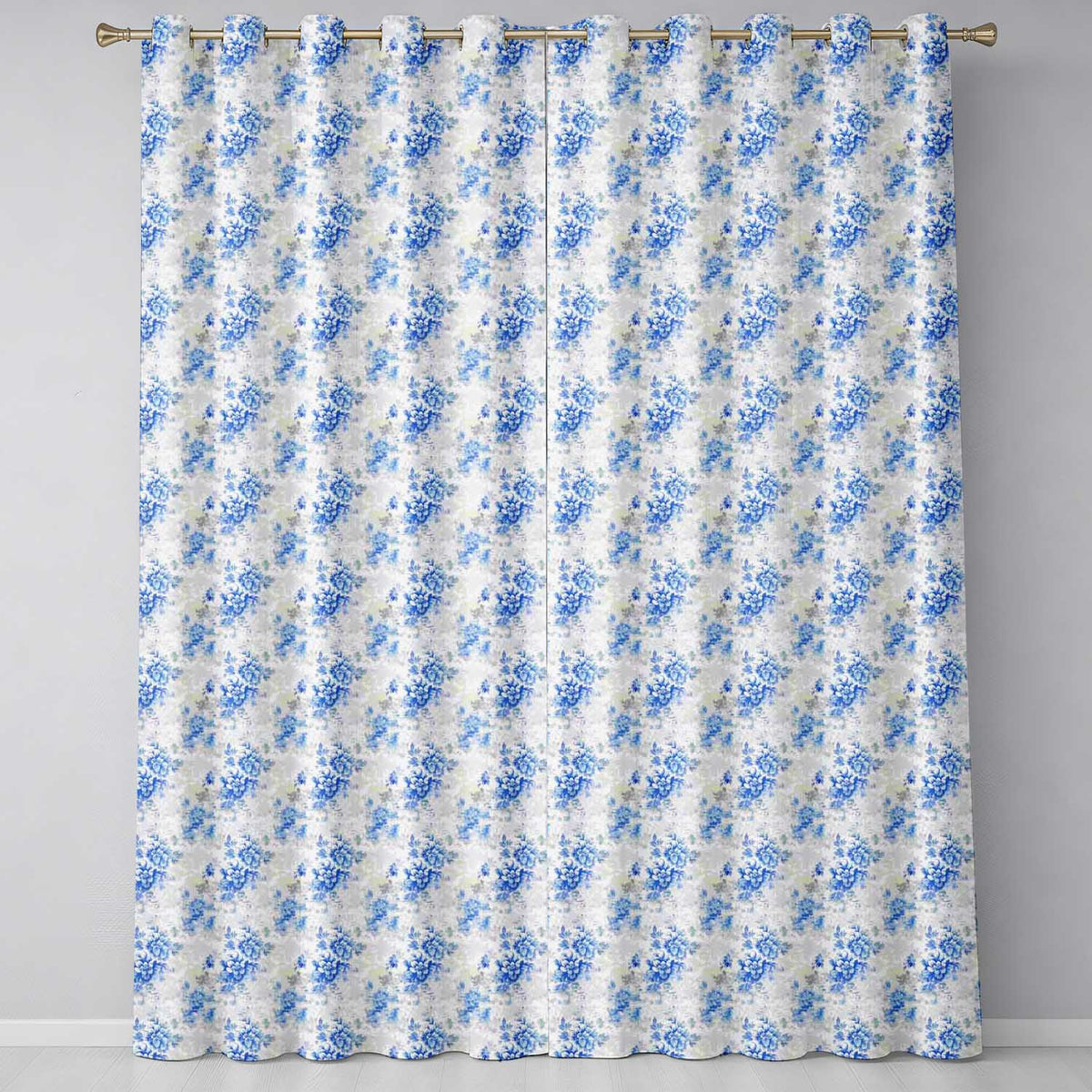 Soft Blue Floral Watercolor Seamless Pattern Artistic Botanical Texture Design  Readymade Eyelet Ring Top Thermal 100% Blackout Curtains