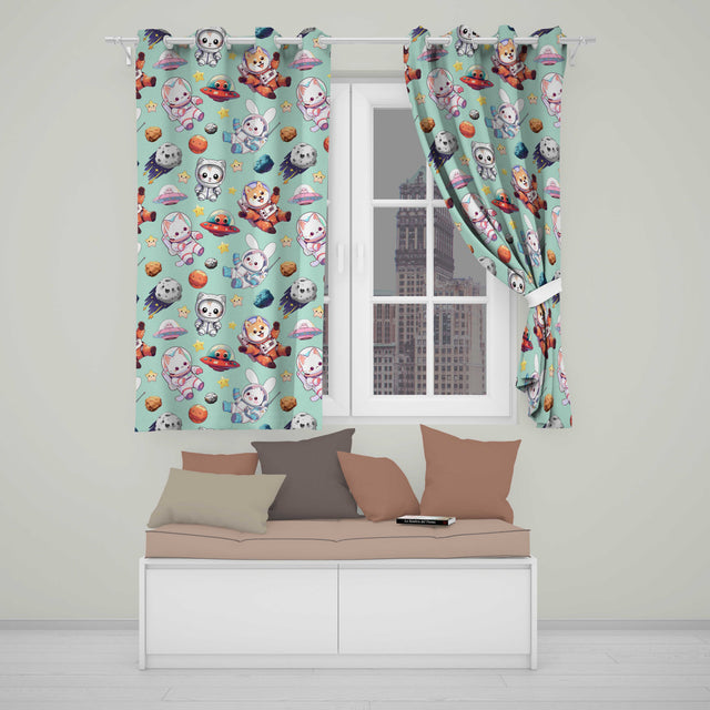 Cute Space Animals Astronaut Seamless Pattern Mint Galaxy Kids Design  Readymade Eyelet Ring Top Thermal 100% Blackout Curtains