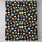 Cute Kids Space Rockets Astronaut Seamless Pattern Black Galaxy Design  Readymade Eyelet Ring Top Thermal 100% Blackout Curtains