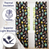 Cute Kids Space Rockets Astronaut Seamless Pattern Black Galaxy Design  Readymade Eyelet Ring Top Thermal 100% Blackout Curtains