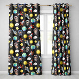 Cute Kids Space Rockets Astronaut Seamless Pattern Black Galaxy Design  Readymade Eyelet Ring Top Thermal 100% Blackout Curtains