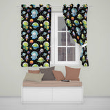 Space Astronaut Alien UFO Seamless  Black Background Fun Kids Design  Readymade Eyelet Ring Top Thermal 100% Blackout Curtains