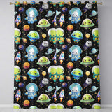 Space Astronaut Alien UFO Seamless  Black Background Fun Kids Design  Readymade Eyelet Ring Top Thermal 100% Blackout Curtains