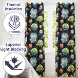 Space Astronaut Alien UFO Seamless  Black Background Fun Kids Design  Readymade Eyelet Ring Top Thermal 100% Blackout Curtains