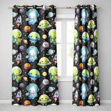 Space Astronaut Alien UFO Seamless  Black Background Fun Kids Design  Readymade Eyelet Ring Top Thermal 100% Blackout Curtains