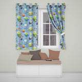 Space Astronaut Alien UFO Seamless  Light Blue Background Fun Kids Design  Readymade Eyelet Ring Top Thermal 100% Blackout Curtains