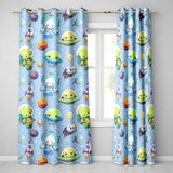 Space Astronaut Alien UFO Seamless  Light Blue Background Fun Kids Design  Readymade Eyelet Ring Top Thermal 100% Blackout Curtains