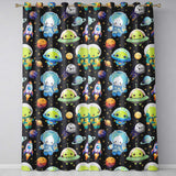 Space Astronaut Alien UFO Seamless  Dark Grey Background Fun Kids Design  Readymade Eyelet Ring Top Thermal 100% Blackout Curtains