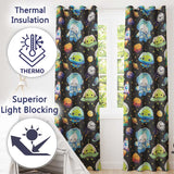 Space Astronaut Alien UFO Seamless  Dark Grey Background Fun Kids Design  Readymade Eyelet Ring Top Thermal 100% Blackout Curtains