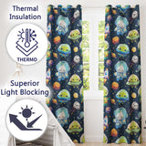 Space Astronaut Alien UFO Seamless  Navy Blue Background Fun Kids Design  Readymade Eyelet Ring Top Thermal 100% Blackout Curtains