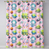 Space Astronaut Alien UFO Seamless  Soft Pink Background Fun Kids Design  Readymade Eyelet Ring Top Thermal 100% Blackout Curtains