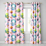 Space Astronaut Alien UFO Seamless  Soft Pink Background Fun Kids Design  Readymade Eyelet Ring Top Thermal 100% Blackout Curtains