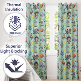 Space Astronaut Rockets UFO Telescope Seamless  Mint Green Background  Readymade Eyelet Ring Top Thermal 100% Blackout Curtains