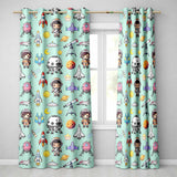 Space Astronaut Rockets UFO Telescope Seamless  Mint Green Background  Readymade Eyelet Ring Top Thermal 100% Blackout Curtains