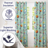 Space Bunny Cat Astronaut Rockets Planets Seamless  Teal Background  Readymade Eyelet Ring Top Thermal 100% Blackout Curtains