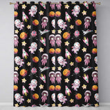 Space Cat Astronaut Girl Rockets Stars Seamless  Black Background  Readymade Eyelet Ring Top Thermal 100% Blackout Curtains